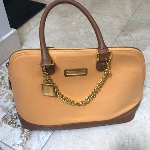 Peachy orange leather satchel bag